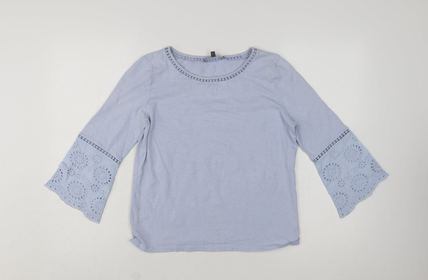 Laura Ashley Women's Blue Cotton 3/4 Bell Sleeve Tunic Blouse UK 8