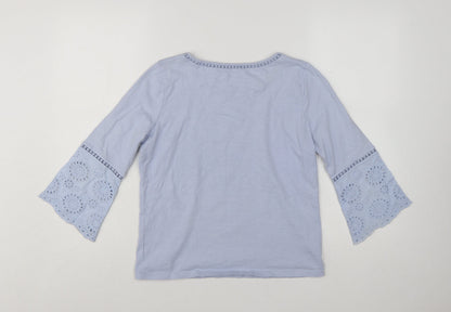 Laura Ashley Women's Blue Cotton 3/4 Bell Sleeve Tunic Blouse UK 8