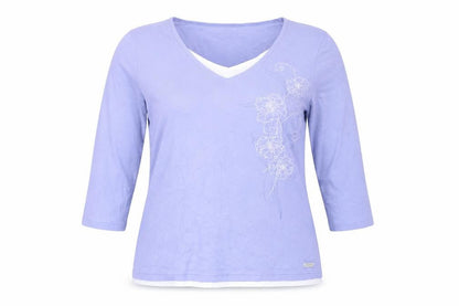 Maine New England Women's Purple 3/4 Sleeve V-Neck Cotton T-Shirt Size 14