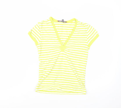 Cinque Women's Yellow Striped V-Neck Stretch T-Shirt XS