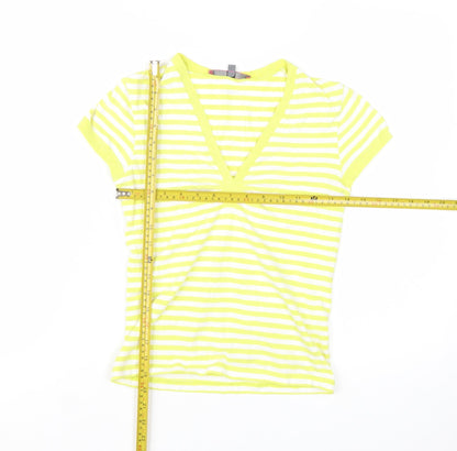Cinque Women's Yellow Striped V-Neck Stretch T-Shirt XS