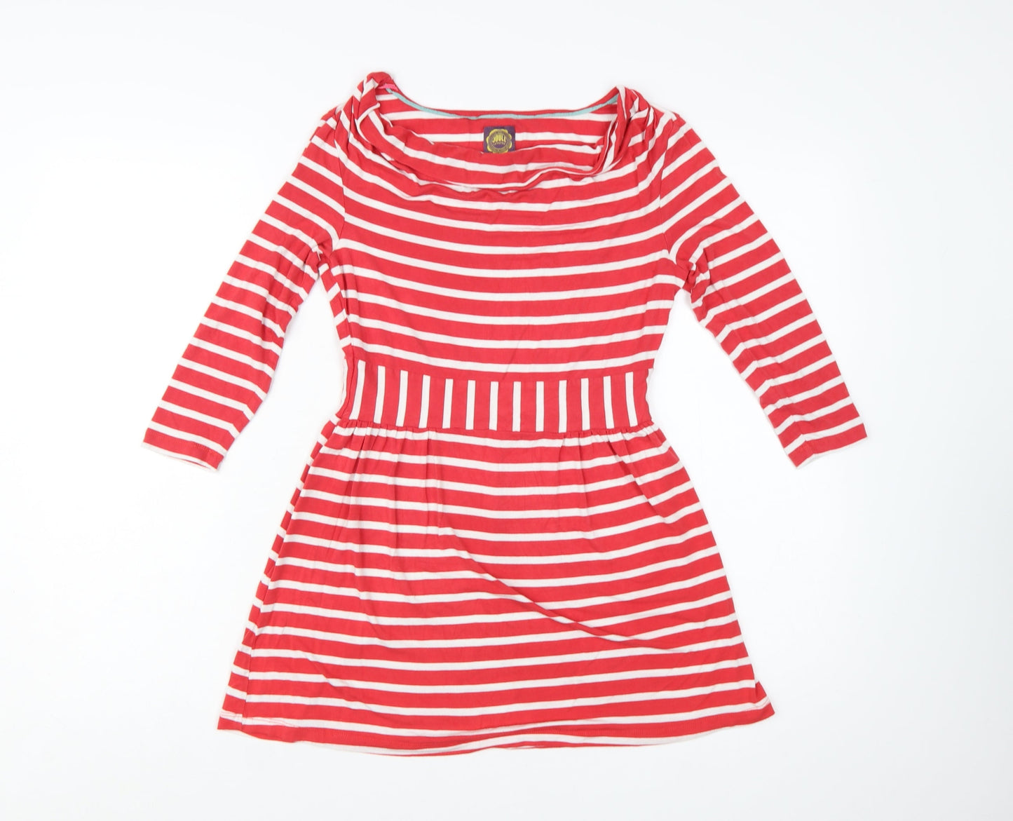 Joules Women Red Stripe Fit & Flare Dress Size 10 Nautical Cotton