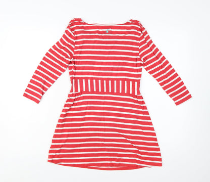 Joules Women Red Stripe Fit & Flare Dress Size 10 Nautical Cotton