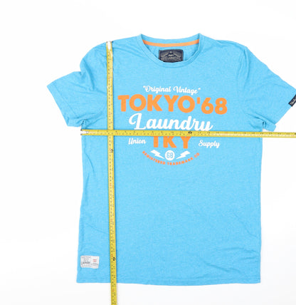 Tokyo Laundry Men's Blue Crew Neck Graphic T-Shirt Size M Cotton Blend