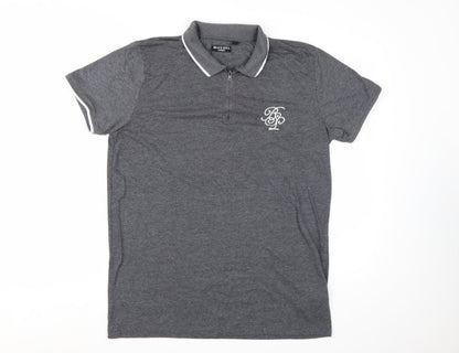 Brave Soul Men's Grey 1/4 Zip Polo Shirt Size L Regular Fit