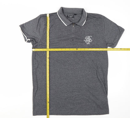 Brave Soul Men's Grey 1/4 Zip Polo Shirt Size L Regular Fit