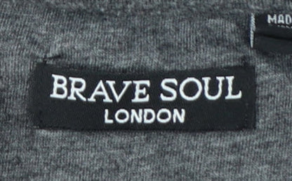 Brave Soul Men's Grey 1/4 Zip Polo Shirt Size L Regular Fit