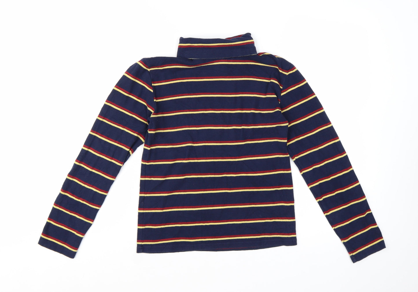 Pop England Women's Blue Striped Roll Neck Long Sleeve Cotton Top Size S