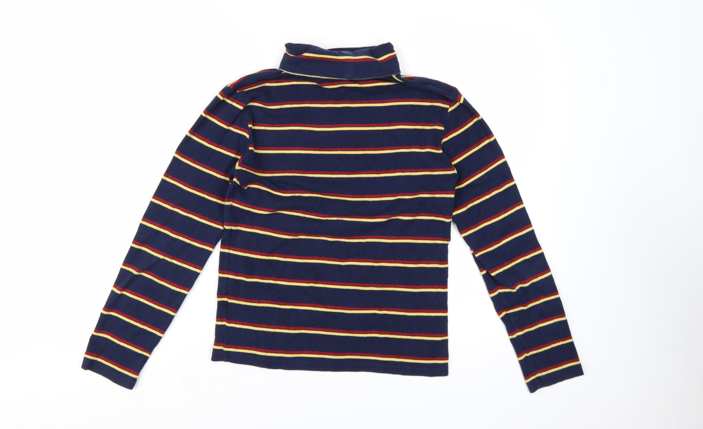 Pop England Women's Blue Striped Roll Neck Long Sleeve Cotton Top Size S