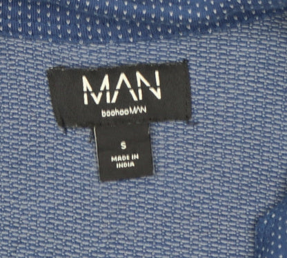 BoohooMAN Men's Blue Short Sleeve Polo Shirt Size S Zip Collar