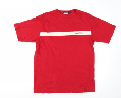 Nautica Men's Red Crew Neck Cotton Short Sleeve Nautical T-Shirt Size L