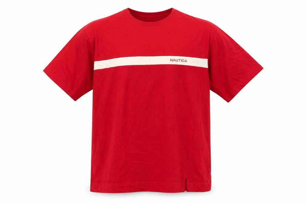 Nautica Men's Red Crew Neck Cotton Short Sleeve Nautical T-Shirt Size L