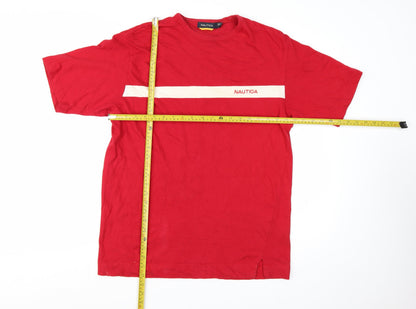 Nautica Men's Red Crew Neck Cotton Short Sleeve Nautical T-Shirt Size L