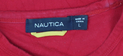 Nautica Men's Red Crew Neck Cotton Short Sleeve Nautical T-Shirt Size L
