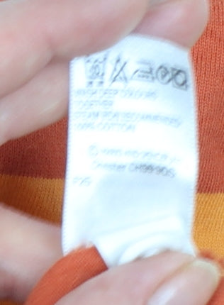 Marks and Spencer Men's Orange Striped Polo Shirt Medium