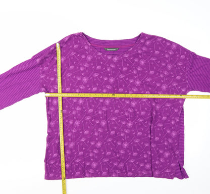 Bonmarché Women Purple Floral Striped 3/4 Sleeve Jersey Top Size 22