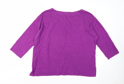 Bonmarché Women Purple Floral Striped 3/4 Sleeve Jersey Top Size 22