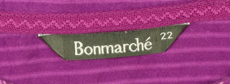 Bonmarché Women Purple Floral Striped 3/4 Sleeve Jersey Top Size 22