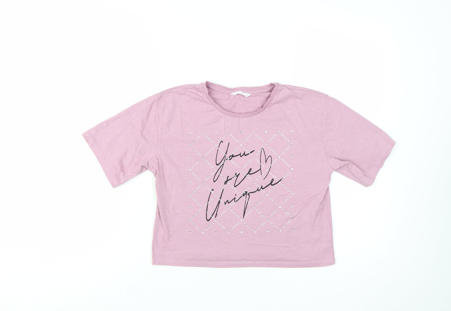 Candy Couture Girls Pink Cropped Graphic T-Shirt 12 Years Rhinestone Detail