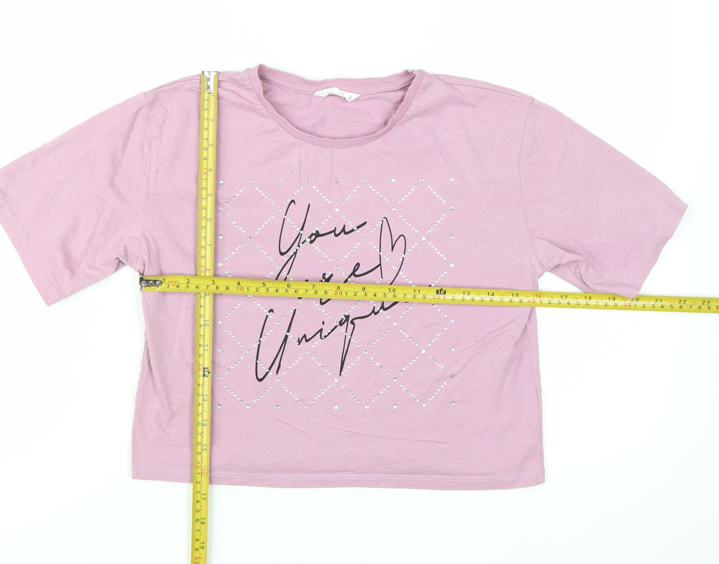 Candy Couture Girls Pink Cropped Graphic T-Shirt 12 Years Rhinestone Detail