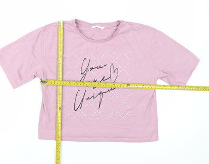Candy Couture Girls Pink Cropped Graphic T-Shirt 12 Years Rhinestone Detail