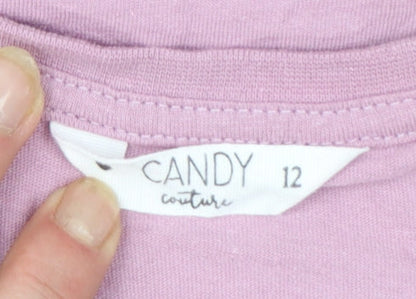 Candy Couture Girls Pink Cropped Graphic T-Shirt 12 Years Rhinestone Detail