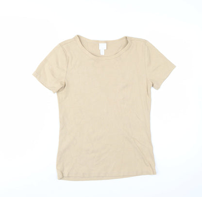 H&M Women’s Beige Basic Short Sleeve Cotton T-Shirt Size 12