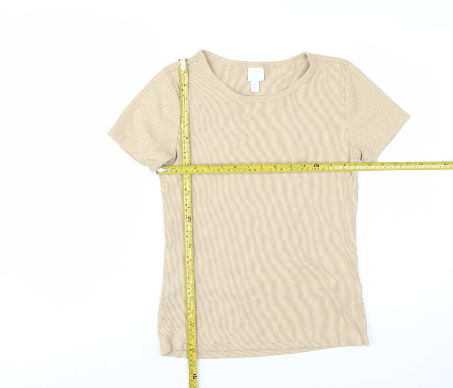 H&M Women’s Beige Basic Short Sleeve Cotton T-Shirt Size 12