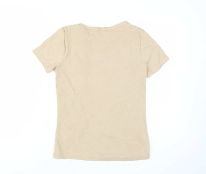 H&M Women’s Beige Basic Short Sleeve Cotton T-Shirt Size 12