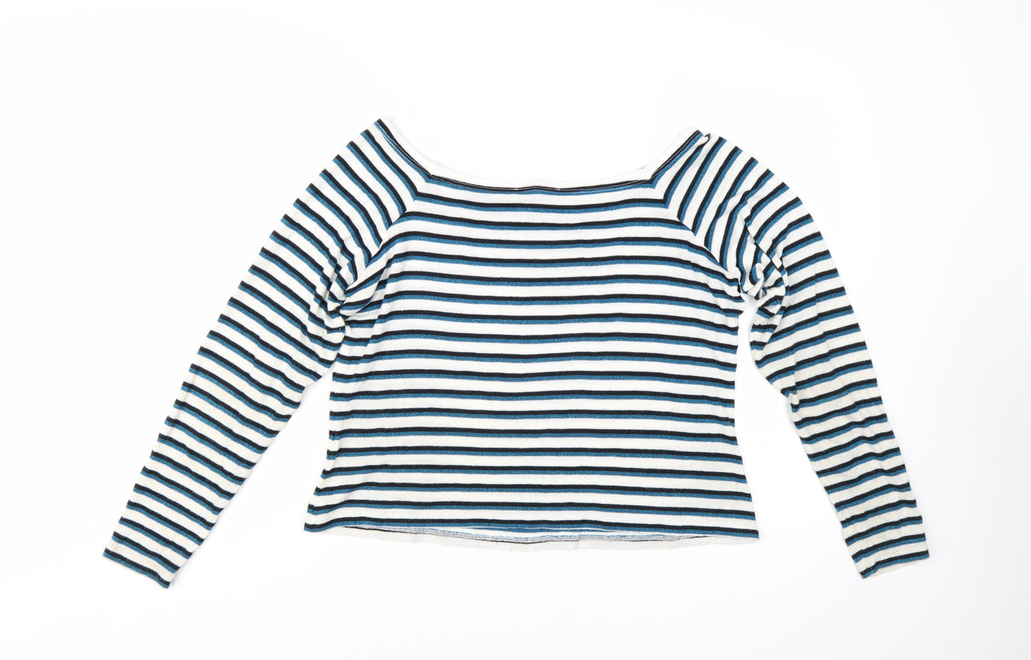 Marks and Spencer Women Blue Striped Boat Neck Long Sleeve T-Shirt Size 18