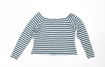 Marks and Spencer Women Blue Striped Boat Neck Long Sleeve T-Shirt Size 18