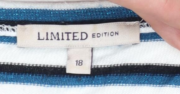 Marks and Spencer Women Blue Striped Boat Neck Long Sleeve T-Shirt Size 18