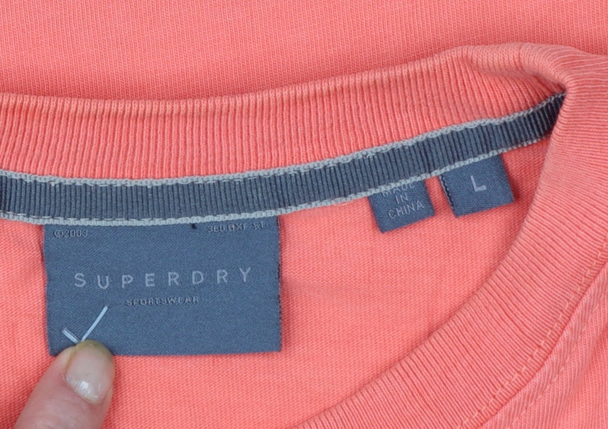 Superdry Men's Orange Cotton Crew Neck Short Sleeve T-Shirt Size L