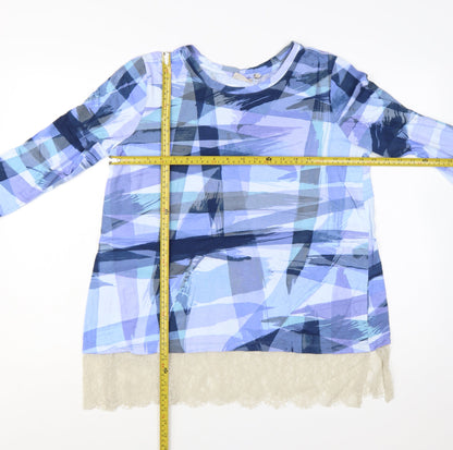 Lori Goldstein Women's Blue Check Lace Hem Tunic Blouse Size M
