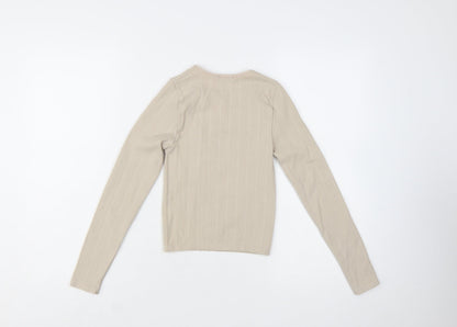 Stradivarius Women Beige Slim Fit Long Sleeve Basic Knit Top Size S