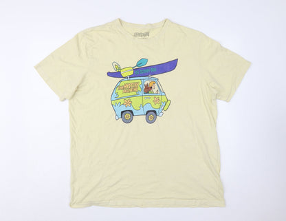 Scooby-Doo Men's Beige Graphic T-Shirt Size L Retro Cartoon Tee