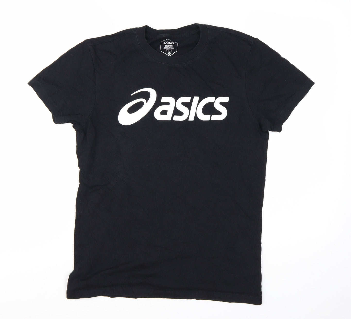 ASICS Womens Black Small Basic Sports Logo Cotton T-Shirt
