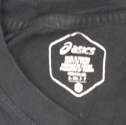 ASICS Womens Black Small Basic Sports Logo Cotton T-Shirt