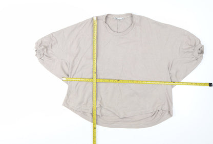 Zara Women Beige Relaxed Batwing Cotton T-Shirt S