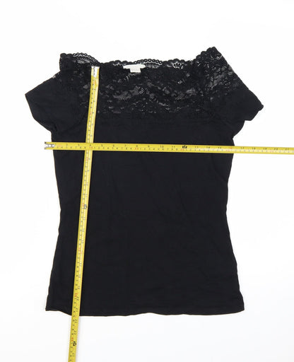 H&M Women’s Black Lace Off Shoulder Short Sleeve Slim Blouse Size S