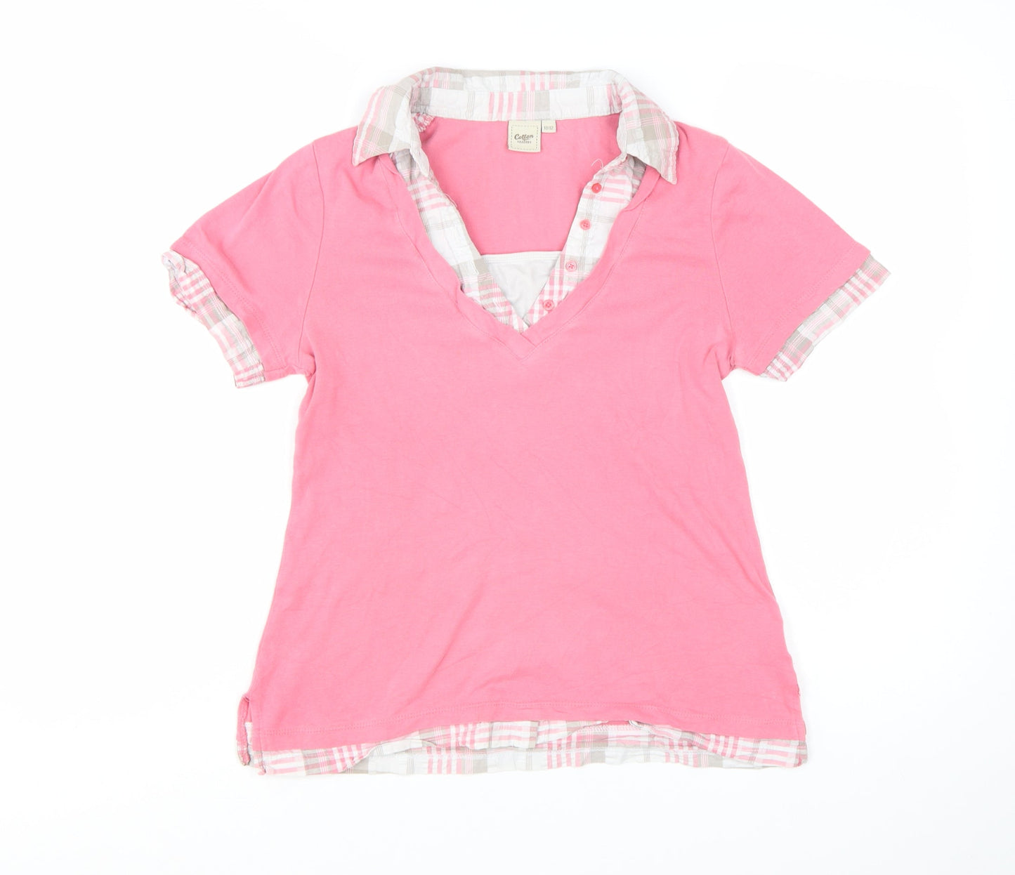 Cotton Traders Womens Pink Short Sleeve V-Neck Basic T-Shirt Size 10