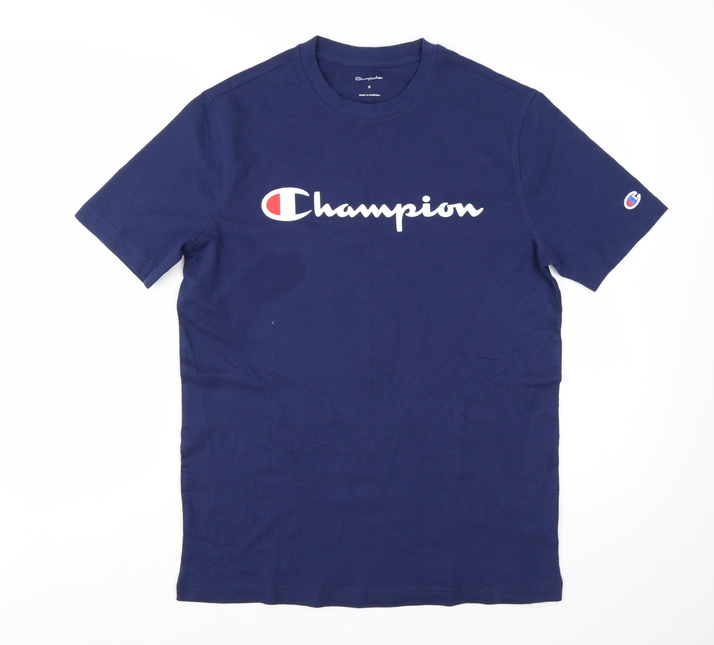 Champion Men's Blue Logo Crew Neck Short Sleeve T-Shirt Size S