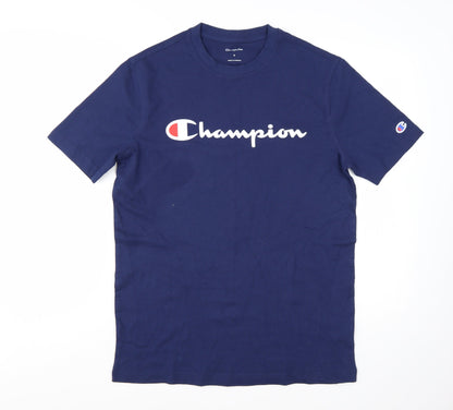 Champion Men's Blue Logo Crew Neck Short Sleeve T-Shirt Size S