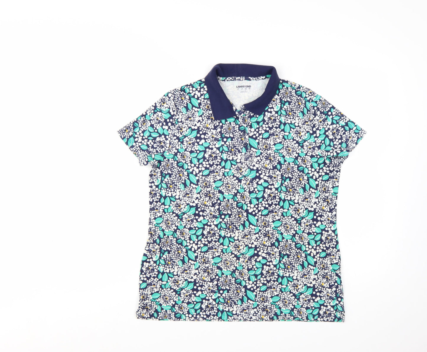Lands' End Women's Multicoloured Floral Polo Shirt UK M