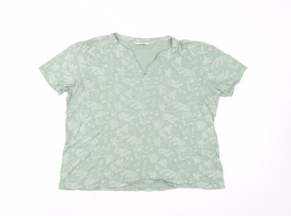 Isle Women's Green Floral Cotton V-Neck Short Sleeve T-Shirt Size 18