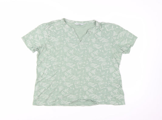 Isle Women's Green Floral Cotton V-Neck Short Sleeve T-Shirt Size 18