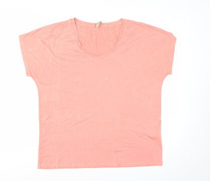 Soyaconcept Women’s Pink V-Neck Short Sleeve Basic T-Shirt L