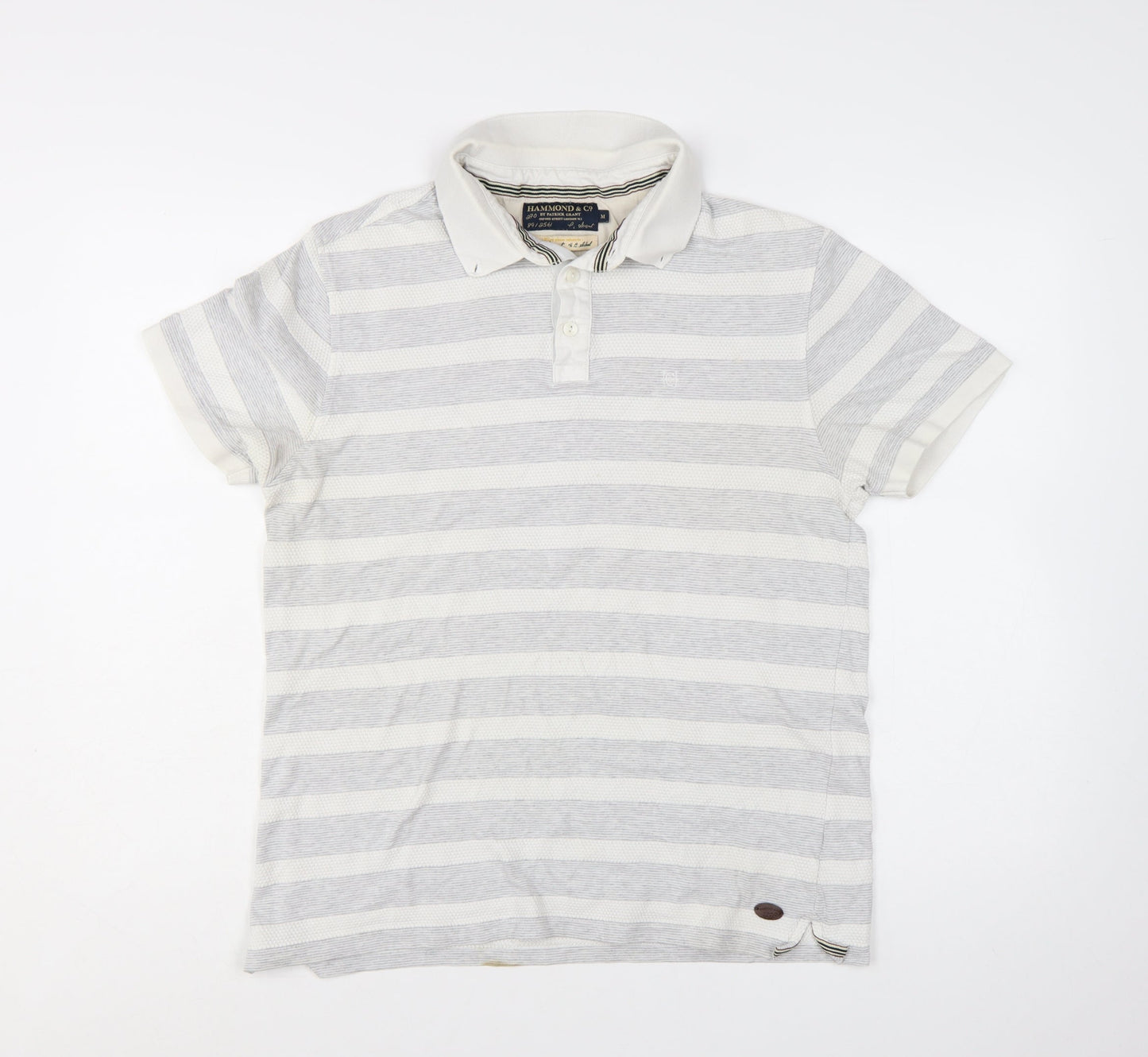 Hammond & Co Men’s Grey Striped Cotton Polo Shirt Medium