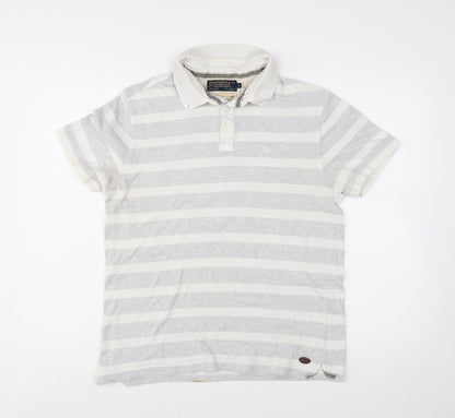 Hammond & Co Men’s Grey Striped Cotton Polo Shirt Medium