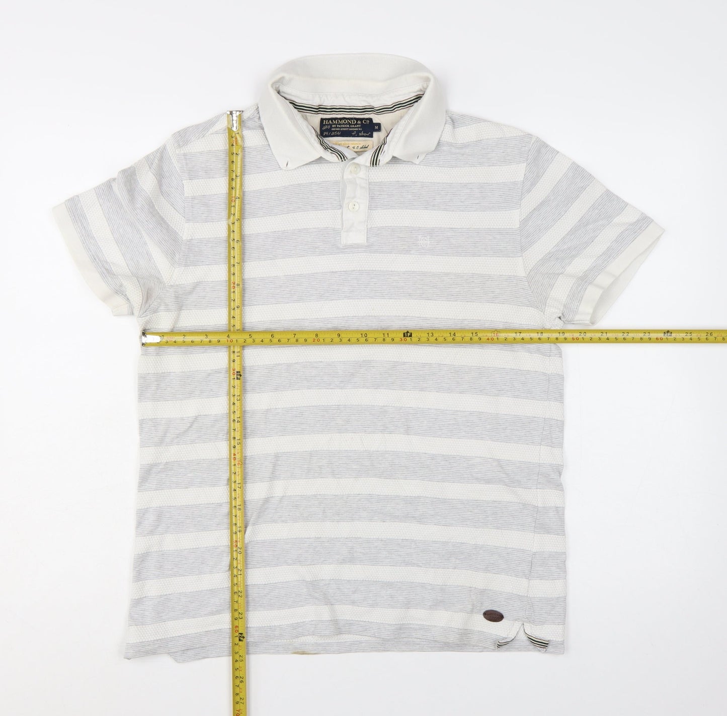 Hammond & Co Men’s Grey Striped Cotton Polo Shirt Medium